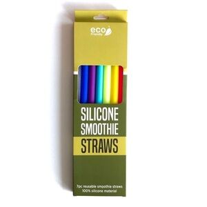Set of 6 Wide Silicone Smoothie Straws Reusable Eco new BPA Free dishwasher safe